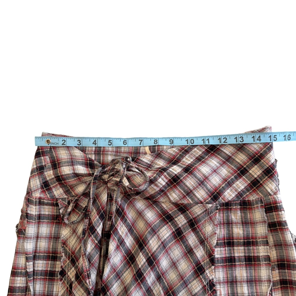 Free People Deep In Thought Plaid Frayed Maxi Skirt Tie Waist Boho Grunge Size 6 - Picture 9 of 12